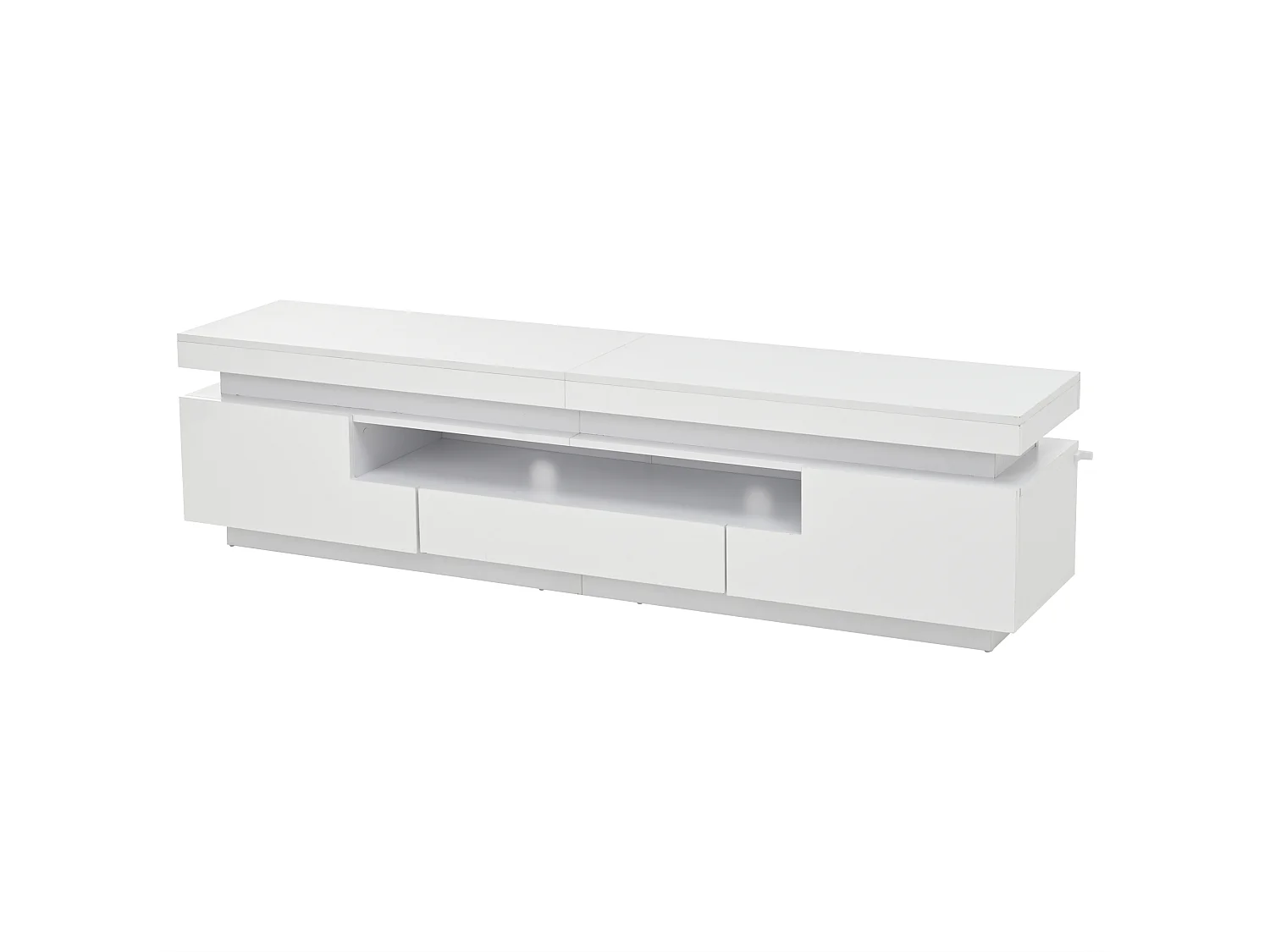 Suporte para TV com iluminação LED, 2 portas em forma de L e uma gaveta - acabamento brilhante - Branco