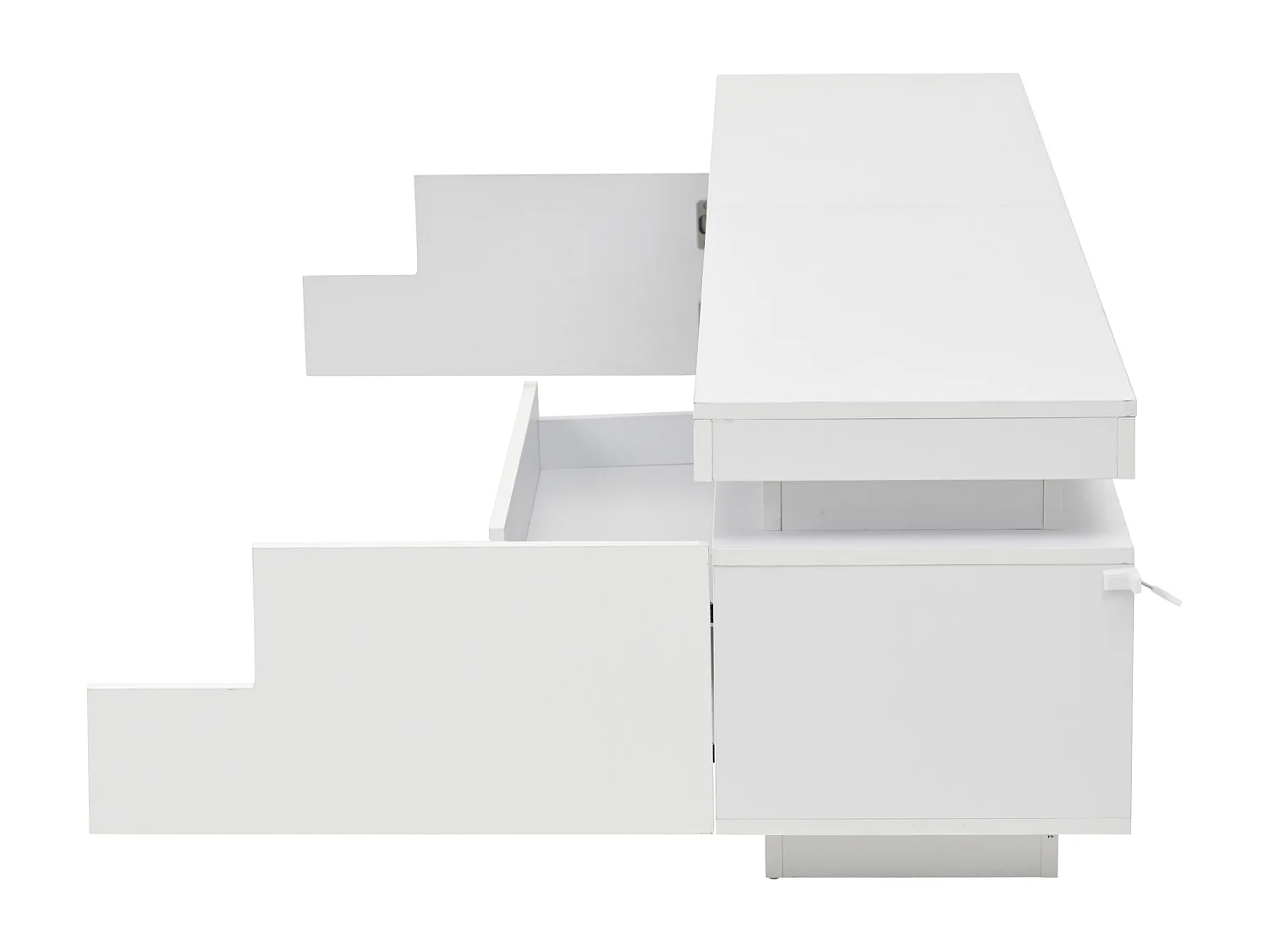 TV-meubel met LED-verlichting, 2 L-vormige deuren en een lade - glanzende afwerking - Wit