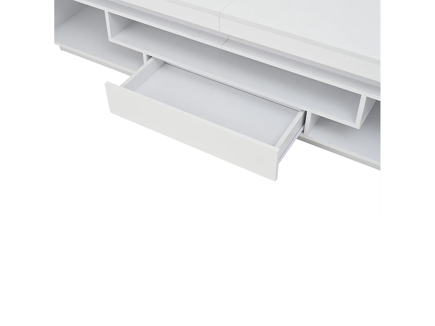 TV-meubel met LED-verlichting, 2 L-vormige deuren en een lade - glanzende afwerking - Wit