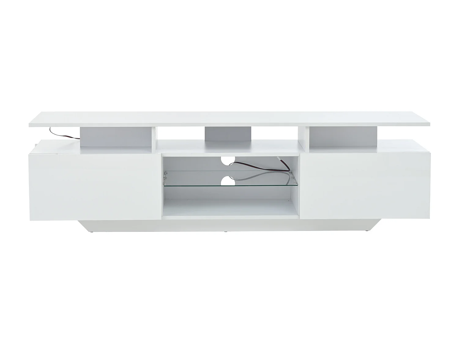 Suporte para TV com iluminação LED, 2 portas e prateleiras em vidro - acabamento brilhante - Branco