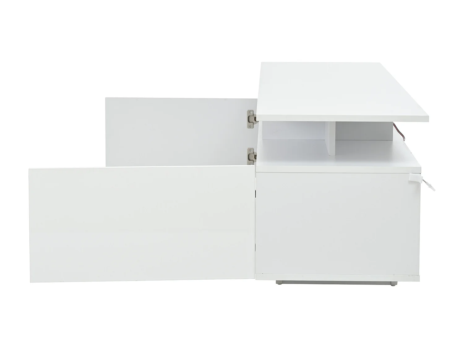 Meuble TV avec LED , 2 portes et étagères vitrée- finition brillante - Blanc