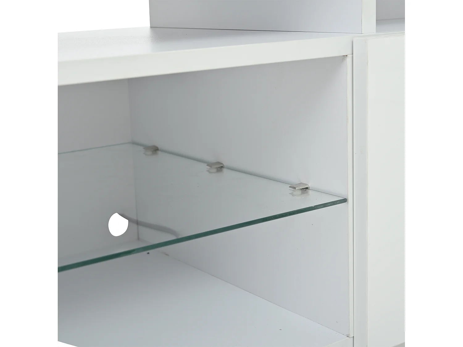 Meuble TV avec LED , 2 portes et étagères vitrée- finition brillante - Blanc