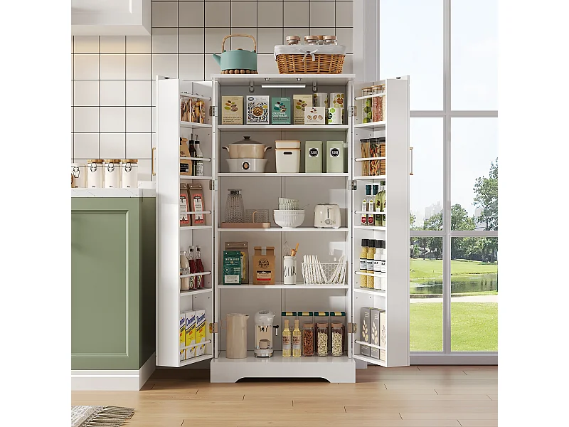 Keuken dressoir met 2 deuren en LED-detectie - Ovale verticale strepen - Wit