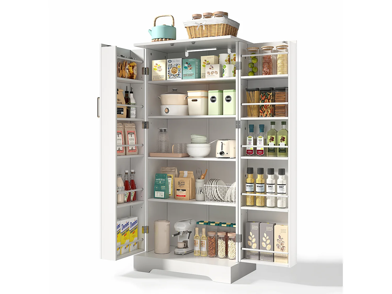 Buffet de cuisine avec 2 portes et détection par LED - Rayures verticales ovales - Blanc