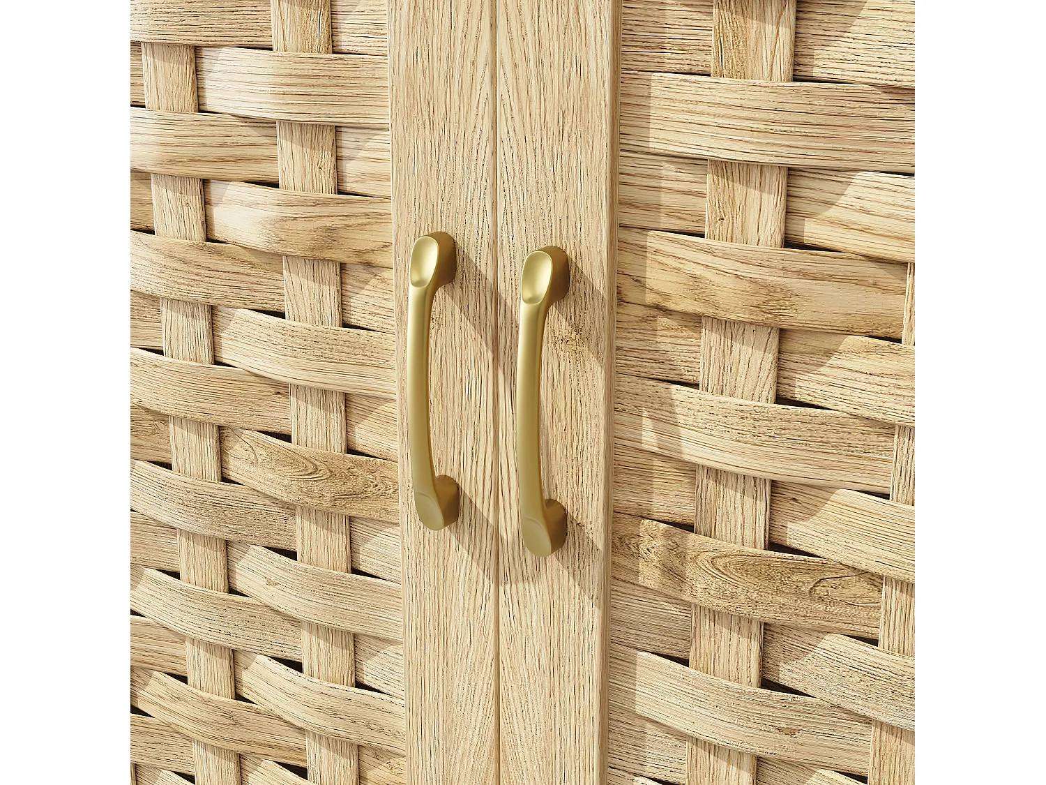 Keuken dressoir met LED verlichting, 5 deuren en lade - Geweven MDF deuren - Naturel