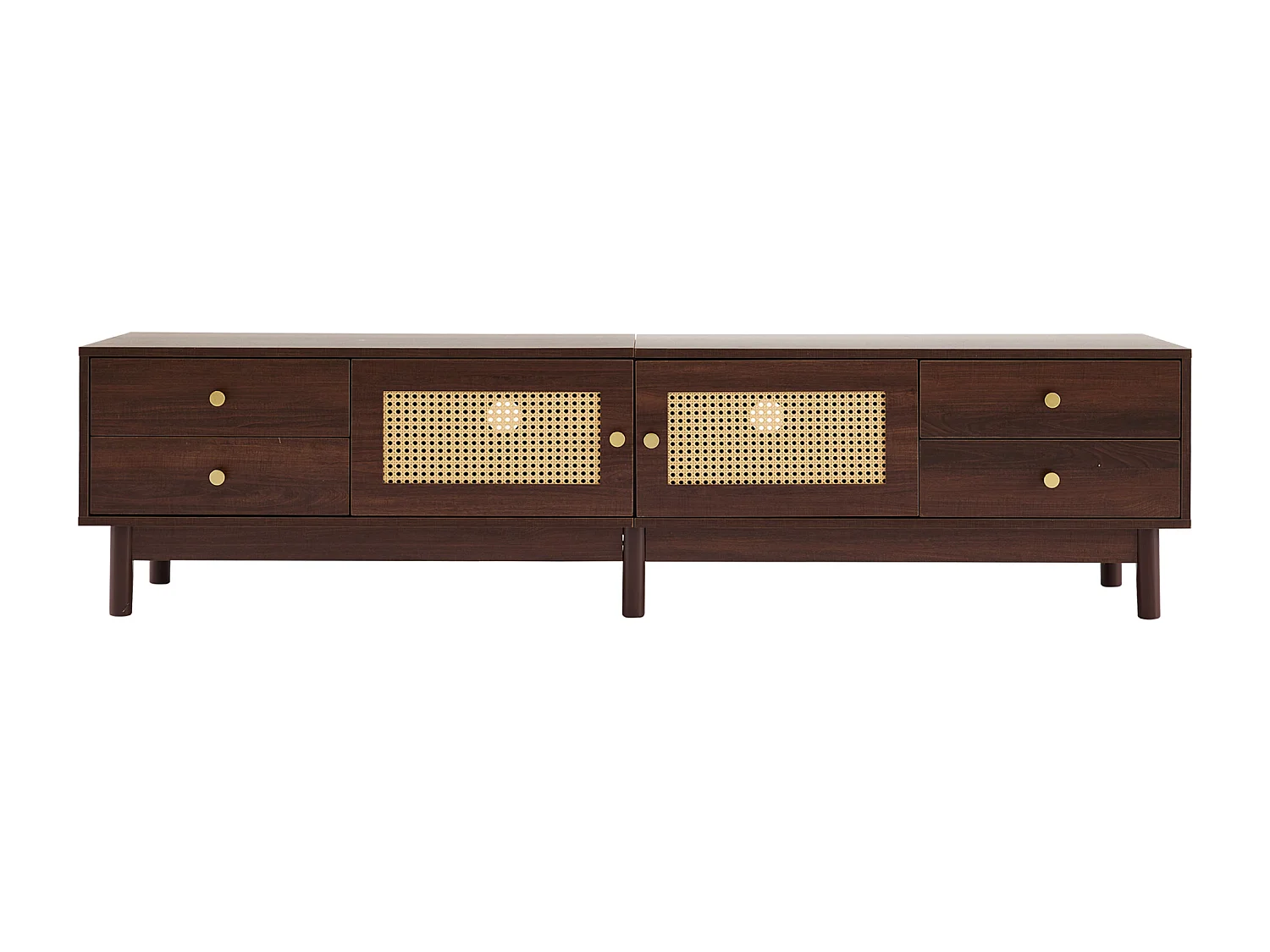 Suporte para TV com 2 portas e 4 gavetas, gestão de cabos, castanho