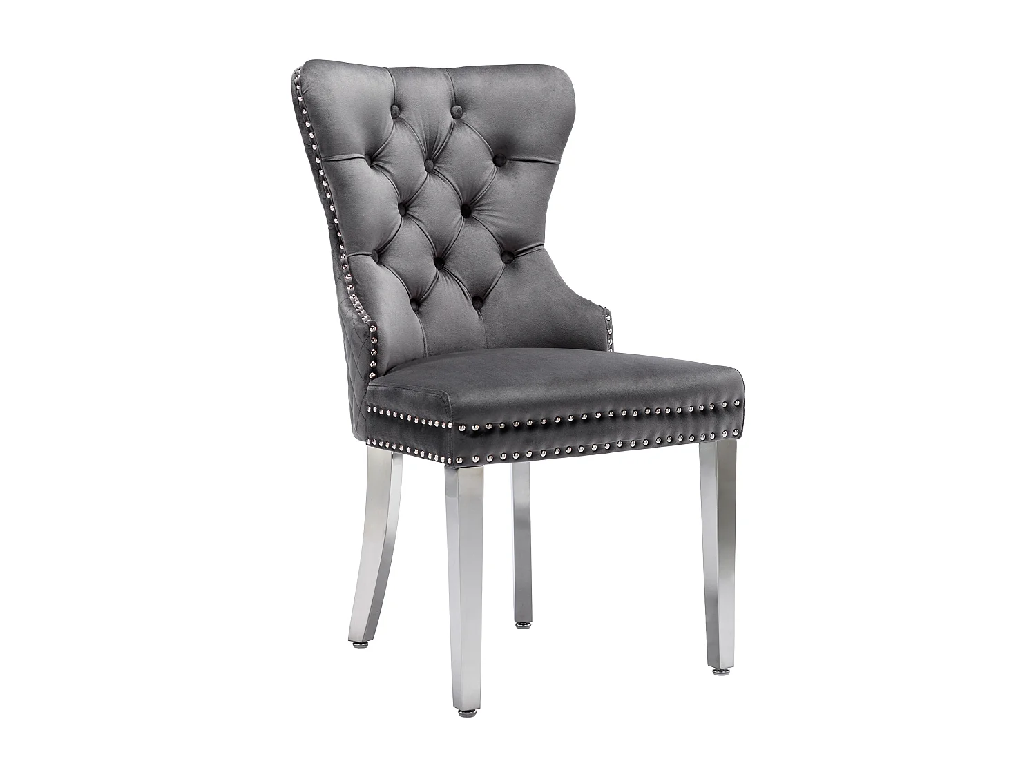 Lot de 6 chaises avec rivets, pieds en métal - Velours gris