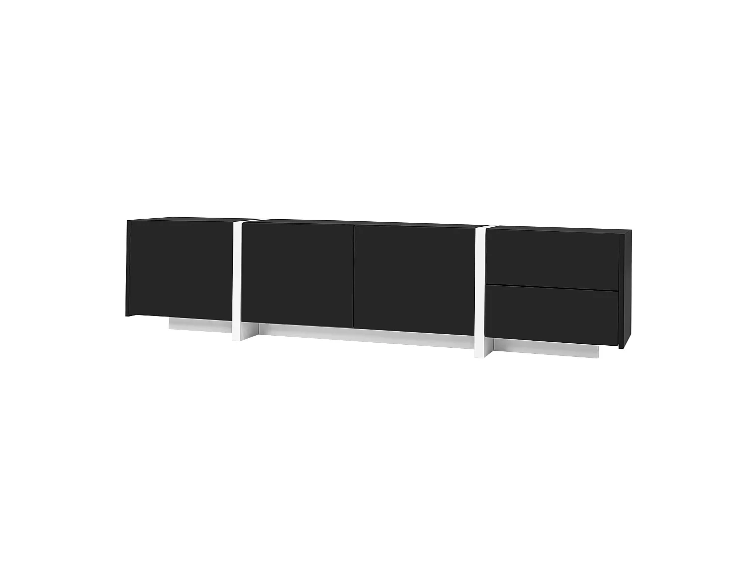 Meuble TV avec 4 portes et 1 tiroir, pieds noirs, finition brillante , noir
