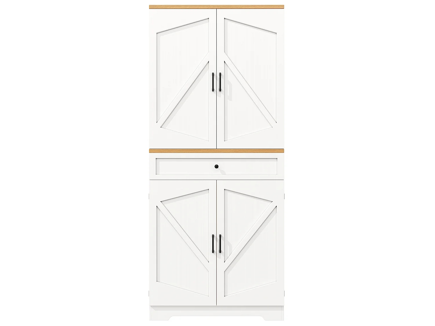 Buffet de cuisine avec 4 portes et tiroir - Blanc et naturel