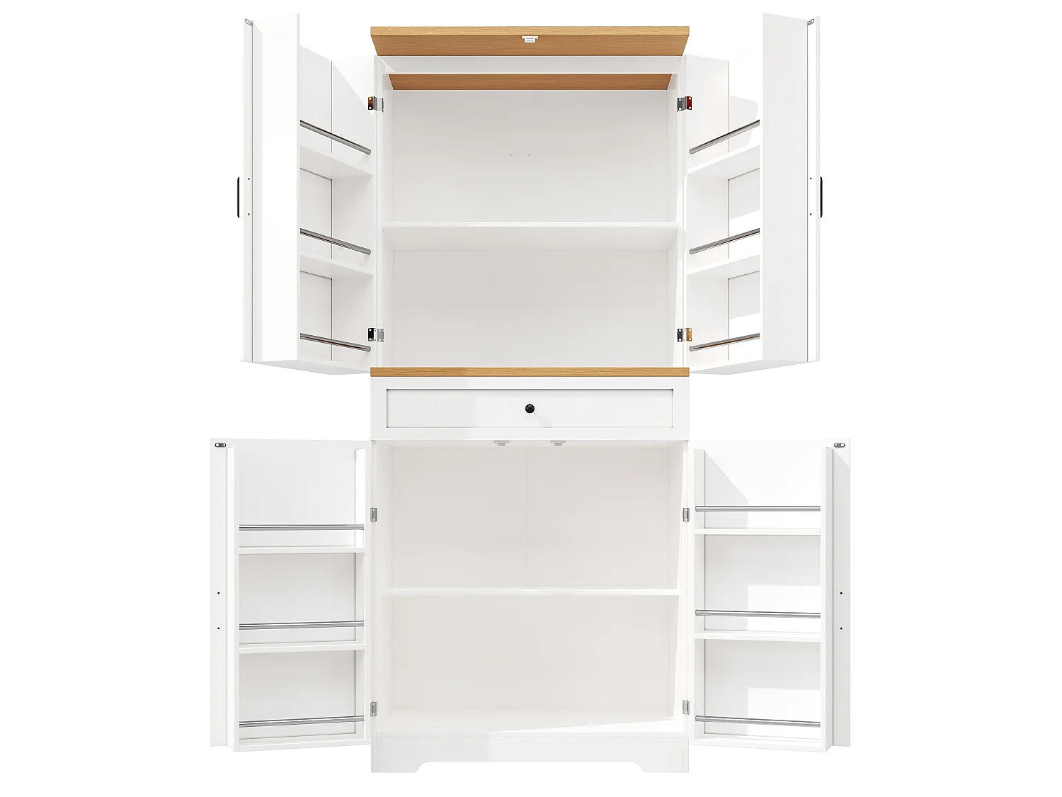 Buffet de cuisine avec 4 portes et tiroir - Blanc et naturel