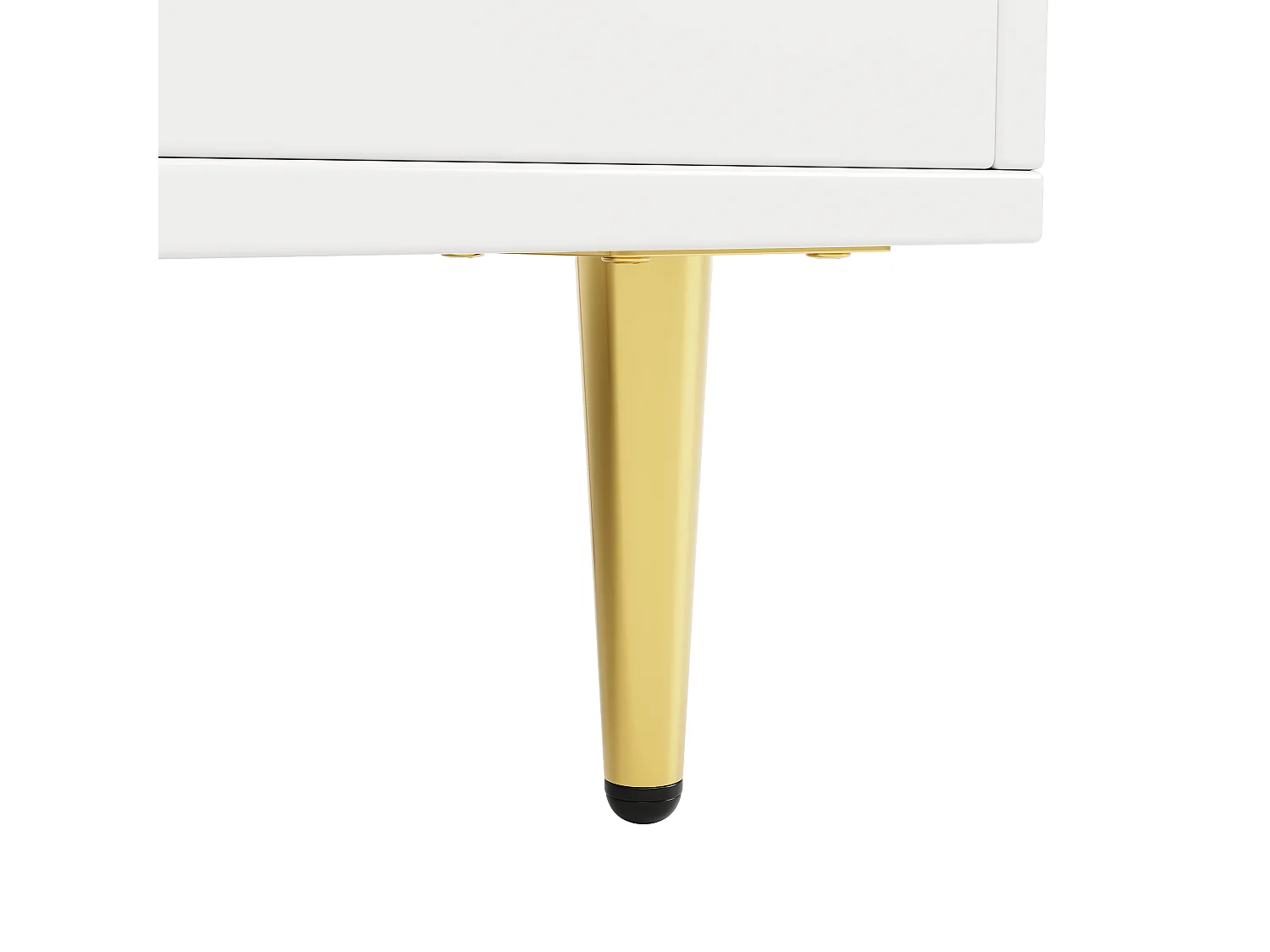 Buffet de cuisine avec 4 portes vitrées et 5 tiroirs, pieds dorés, blanc