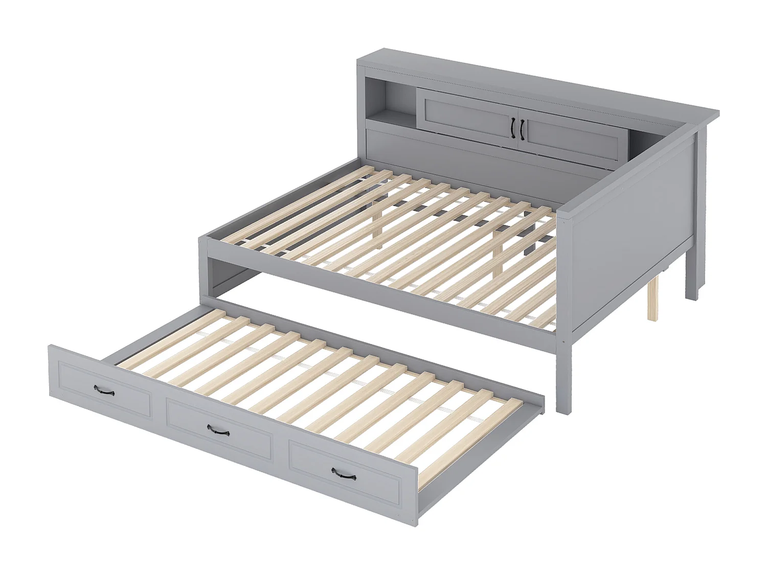 Daybed 140 x 200 cm met uitschuifbaar bed 90 x 190 cm - Met LED, USB en opbergruimte - Grijs