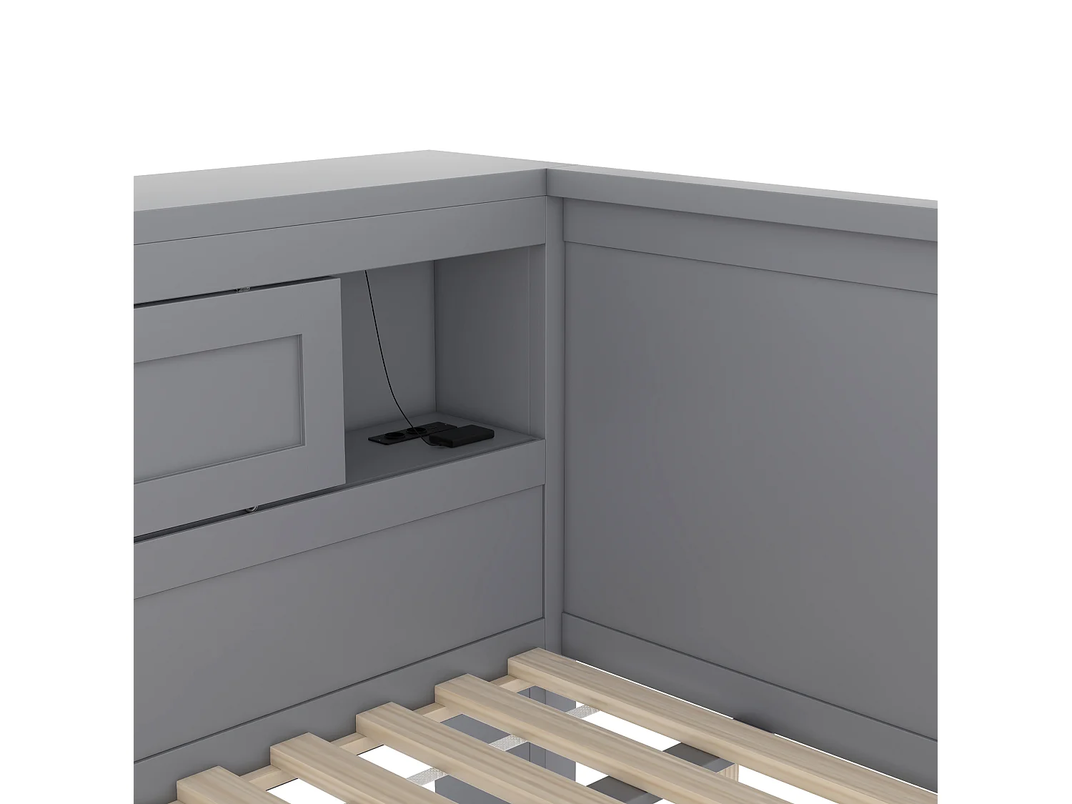 Daybed 140 x 200 cm met uitschuifbaar bed 90 x 190 cm - Met LED, USB en opbergruimte - Grijs