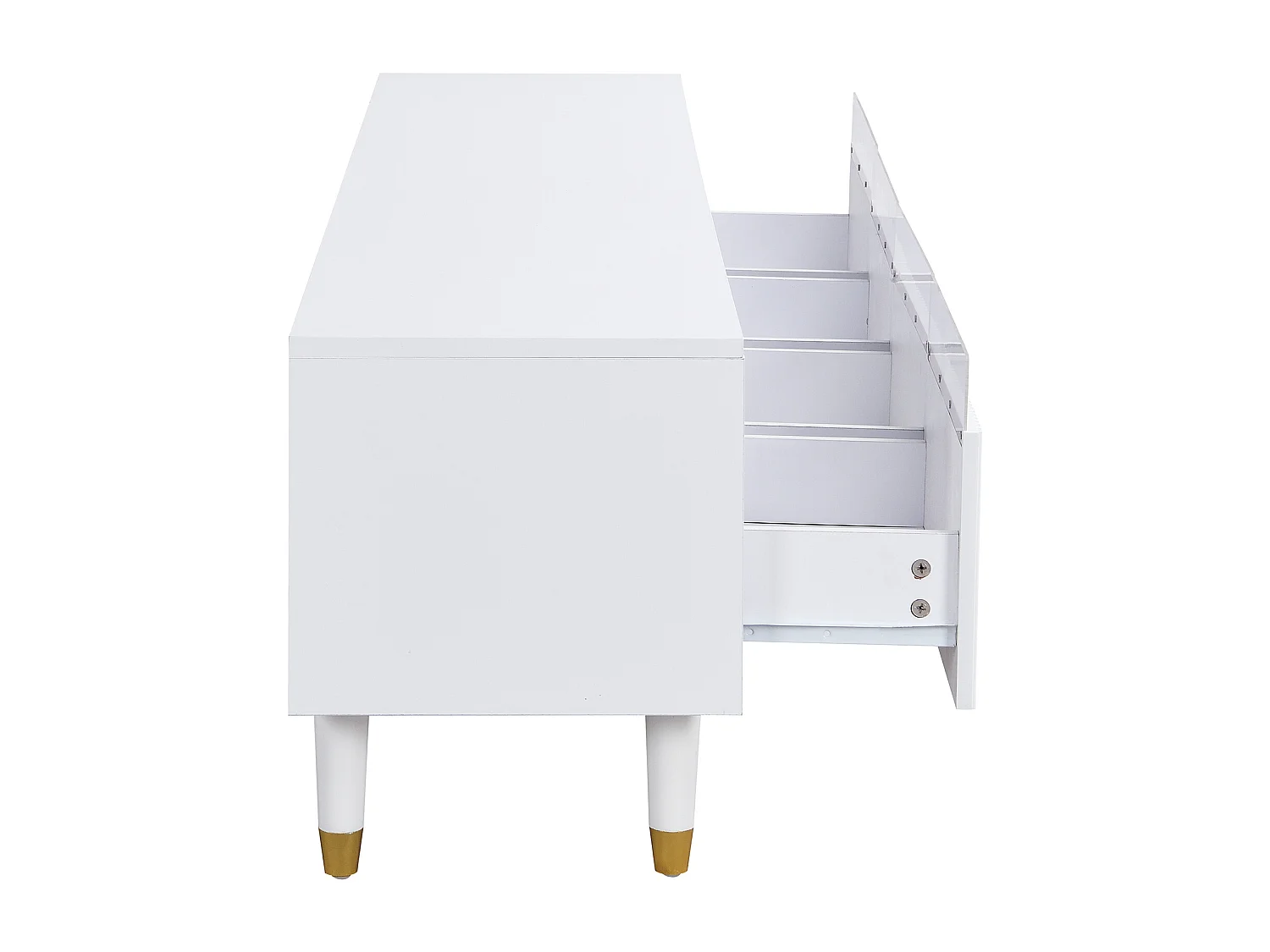 Mueble de TV con 4 cajones, MDF y acrílico, blanco