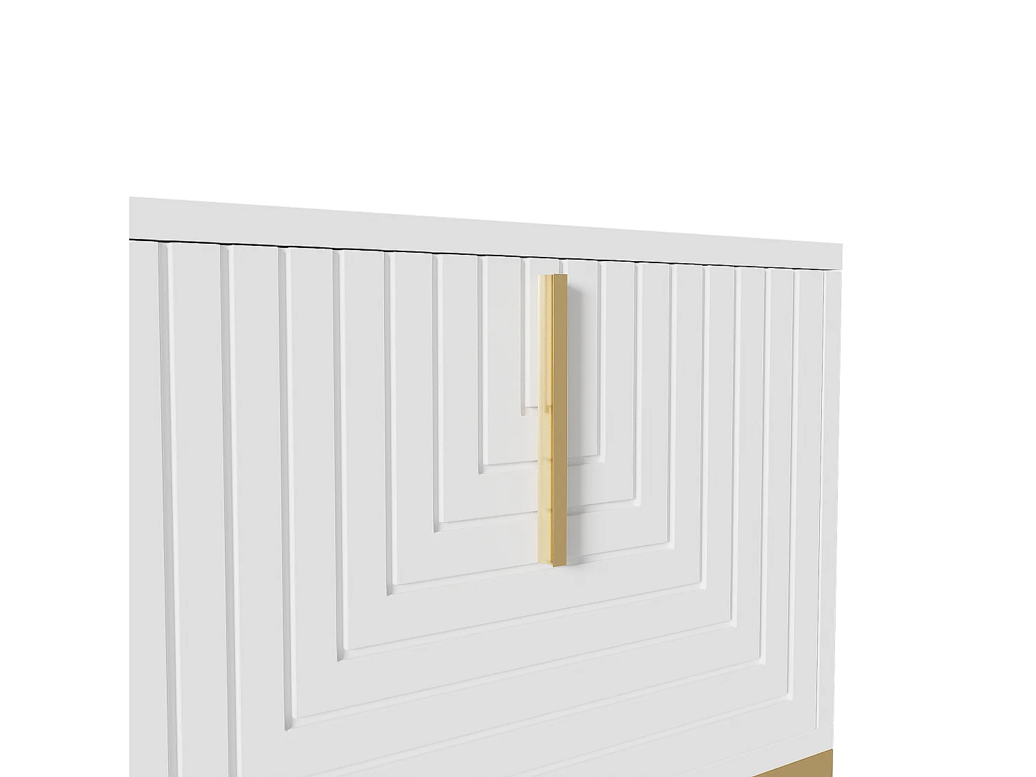 Meuble TV avec 4 portes, pieds dorés - Porte texturée - Blanc