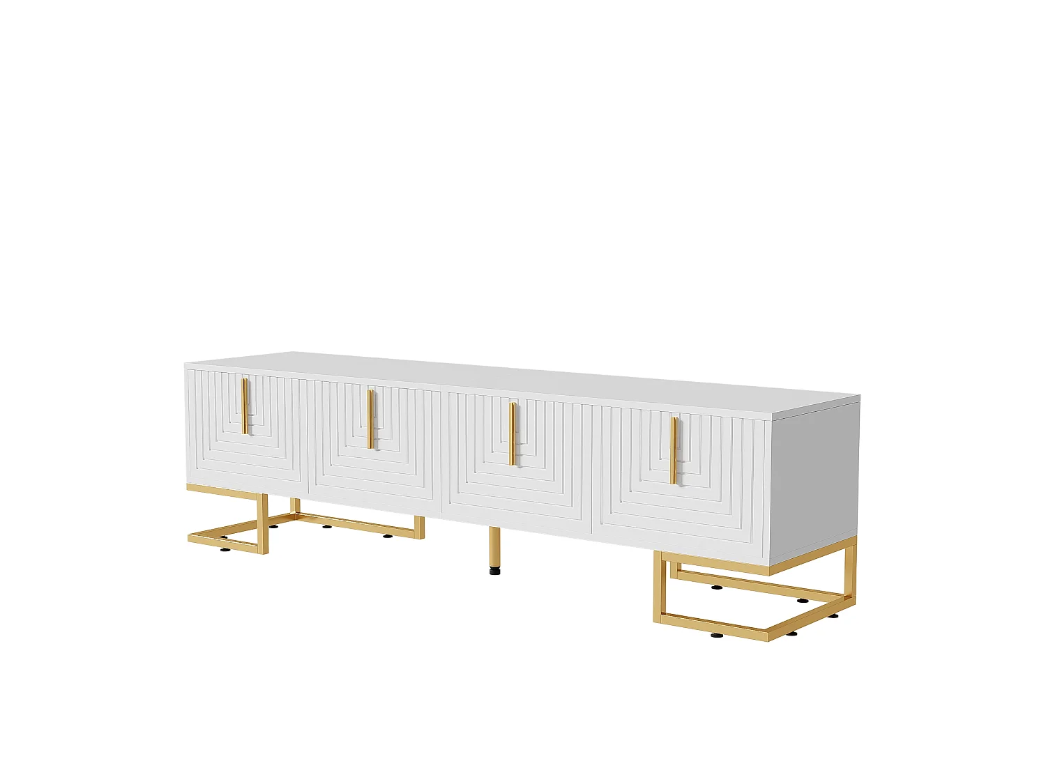 Mueble de TV de 4 puertas, patas doradas - Puerta texturizada - Blanco