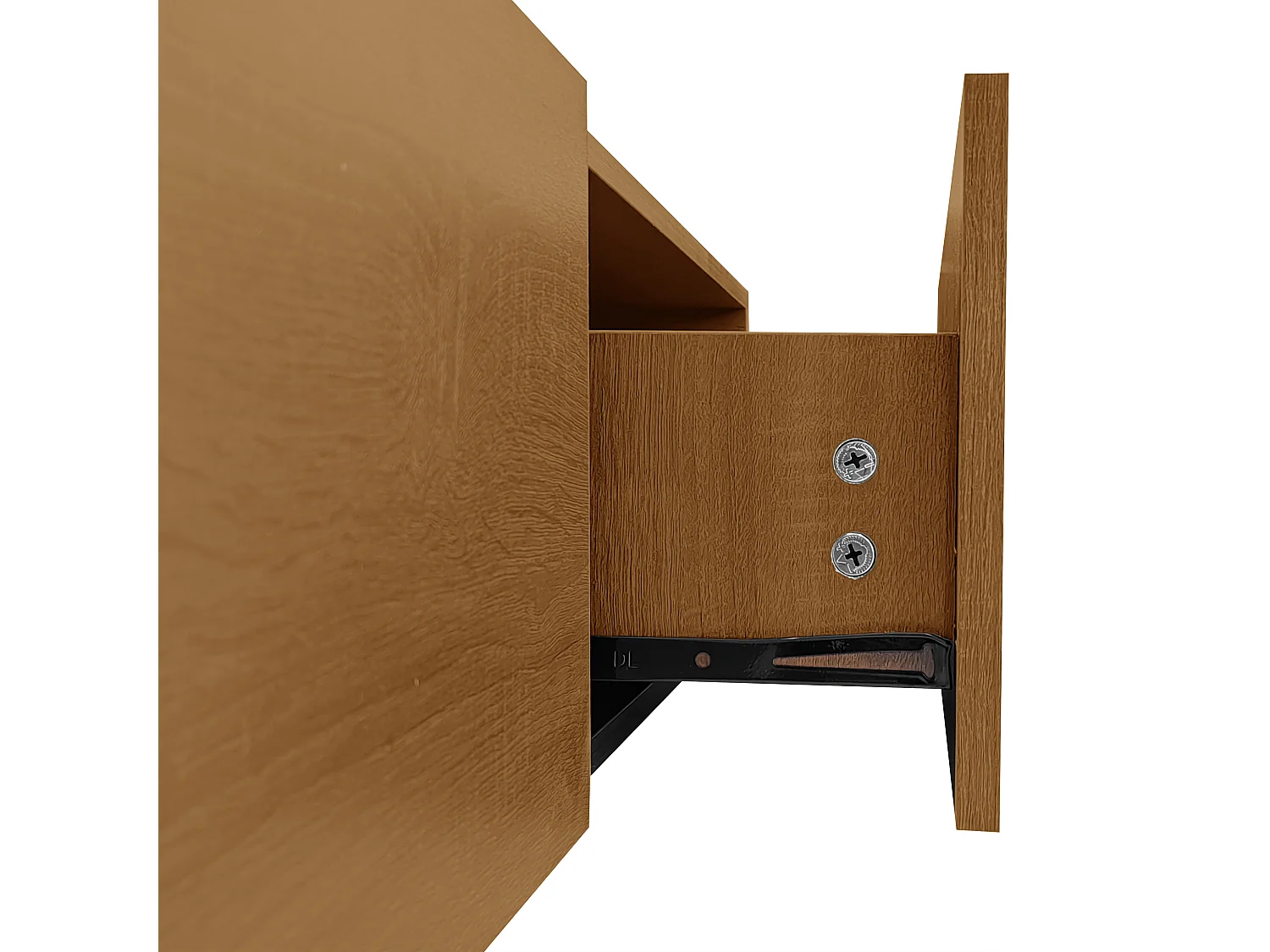 Mueble de TV con 2 cajones, 2 estantes de cristal y luces LED, negro y natural