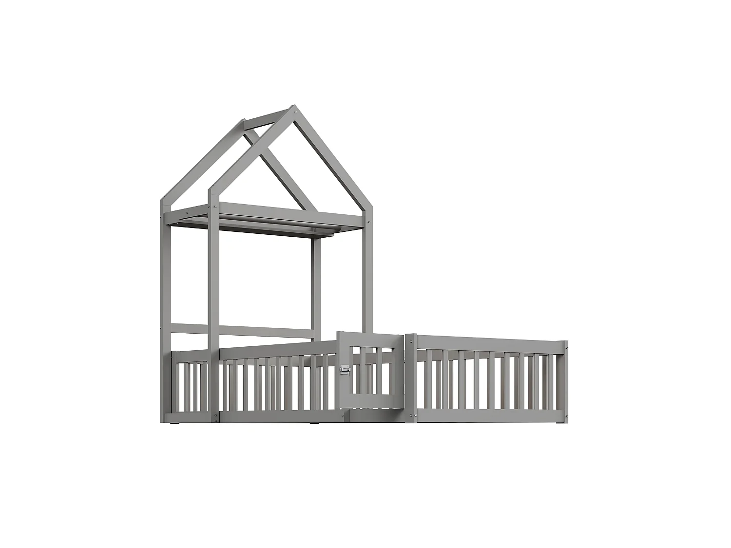 Lit enfant 90x200cm avec rangement et barrières de sécurité, sommier à lattes, gris
