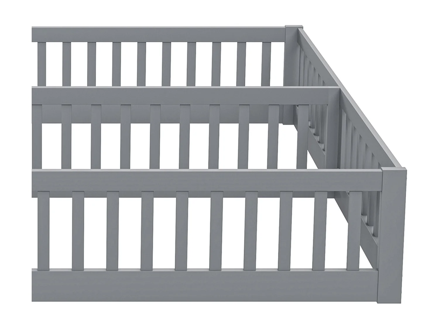 Lit enfant 90x200cm avec 2 lits et barrières de sécurité, sans sommier à lattes, pin, gris