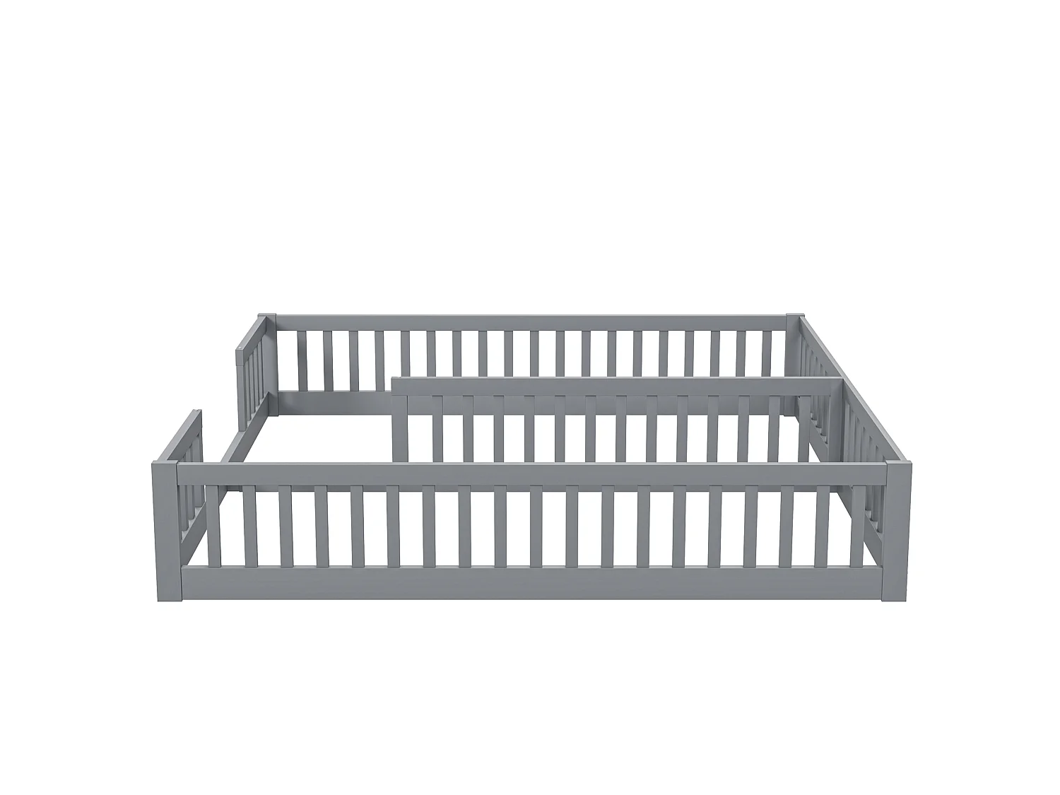 Lit enfant 90x200cm avec 2 lits et barrières de sécurité, sans sommier à lattes, pin, gris