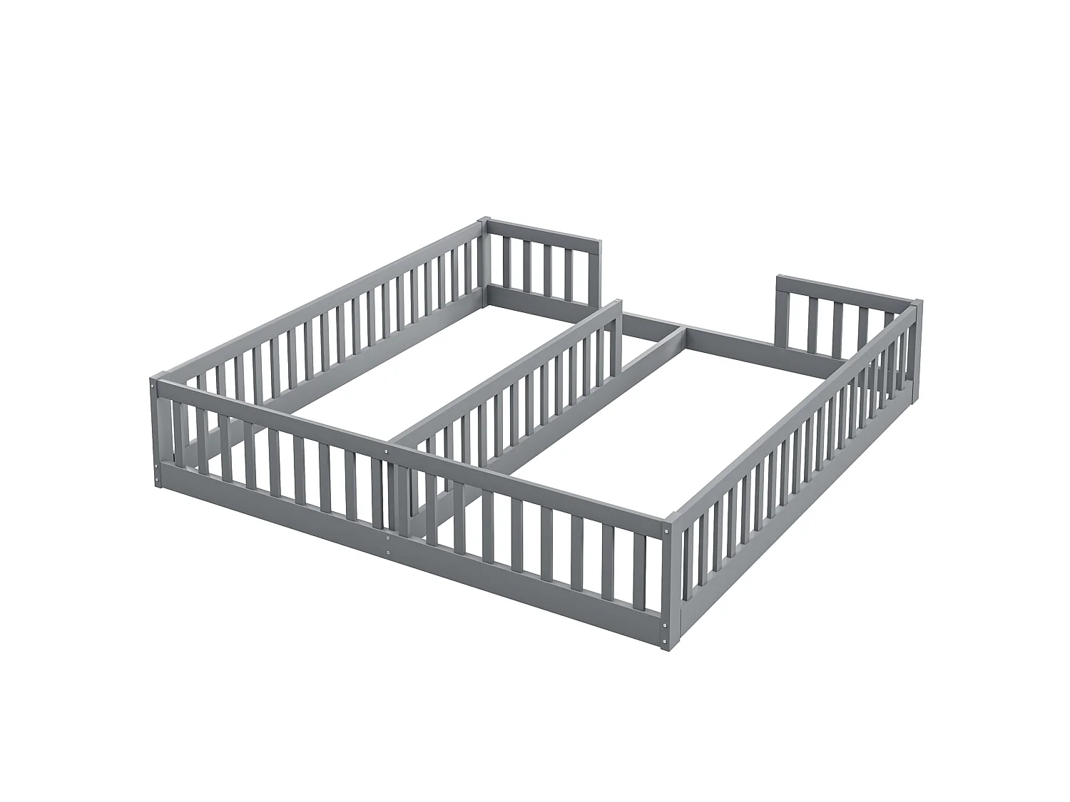 Lit enfant 90x200cm avec 2 lits et barrières de sécurité, sans sommier à lattes, pin, gris