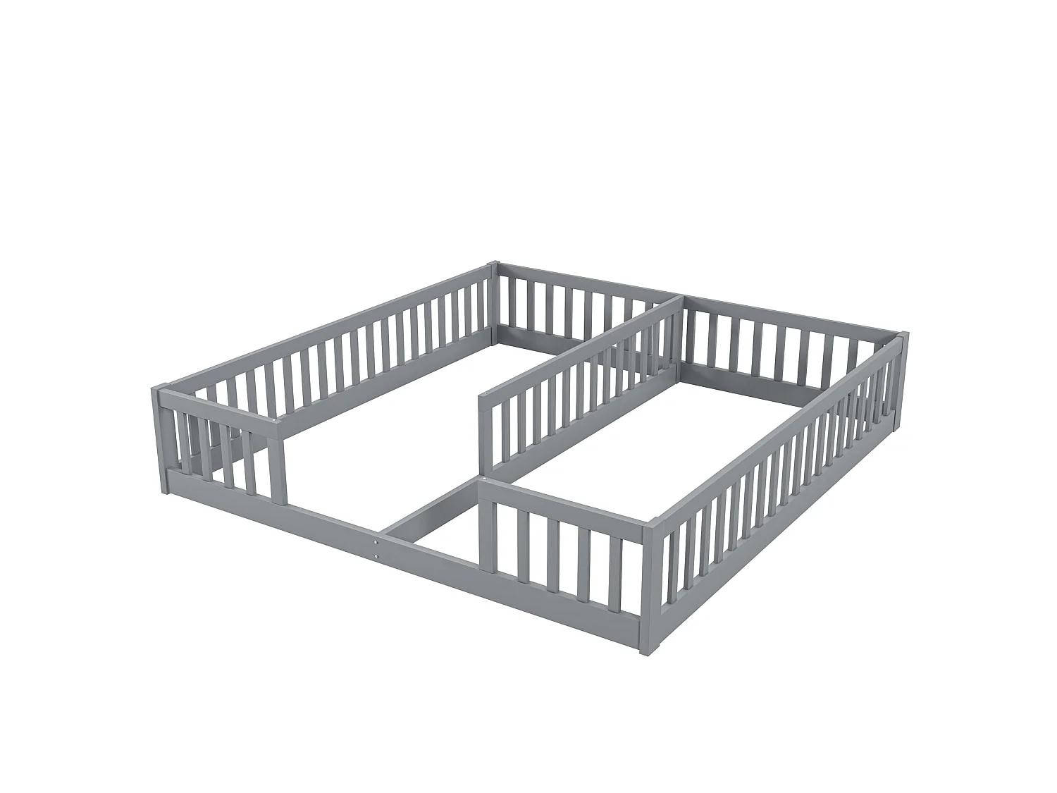 Lit enfant 90x200cm avec 2 lits et barrières de sécurité, sans sommier à lattes, pin, gris