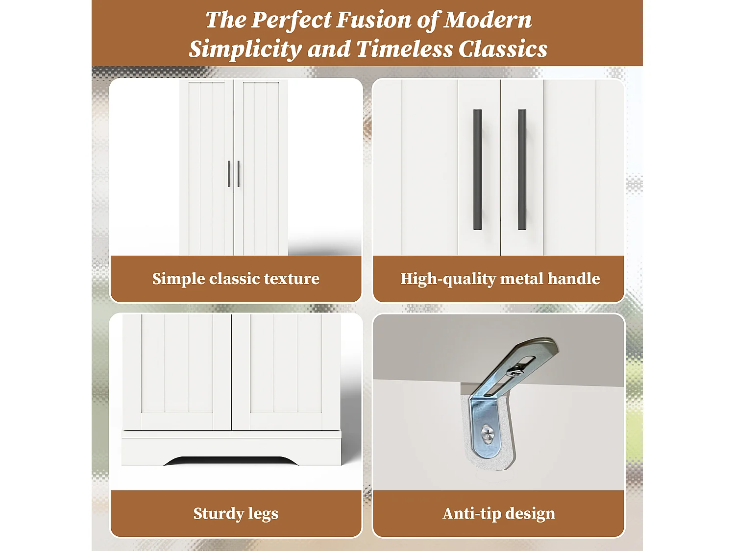 Buffet de cuisine avec 2 portes et détection par LED - étagères réglables - Blanc