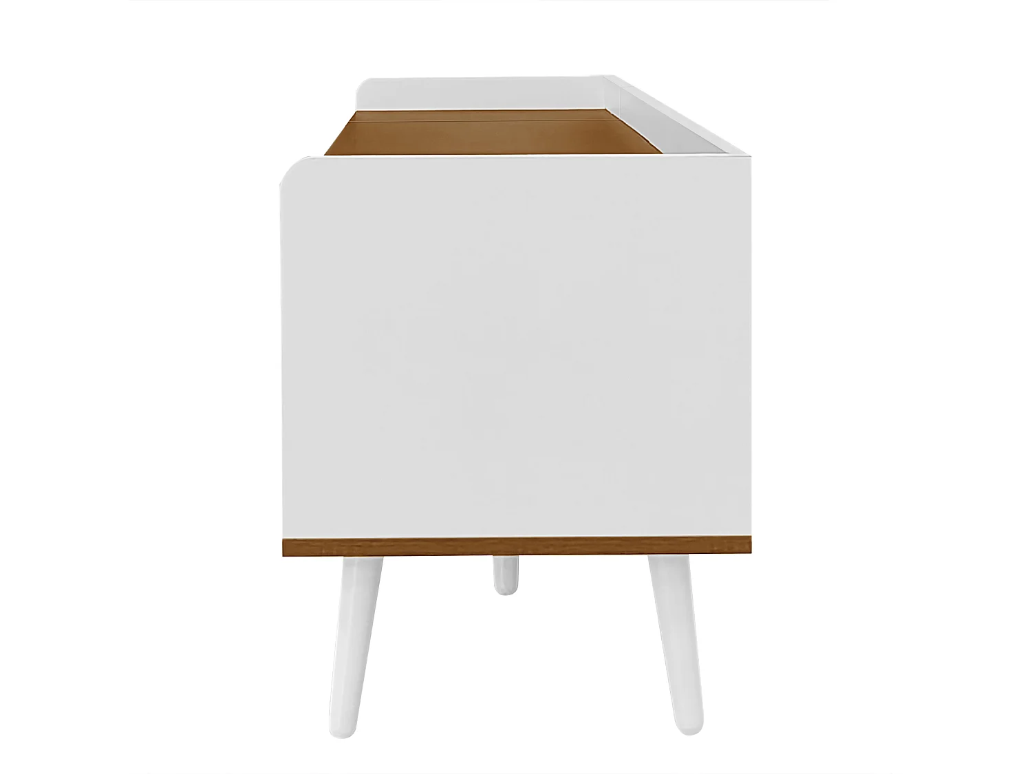 Meuble TV avec 3 portes, finition rayé, blanc+naturel