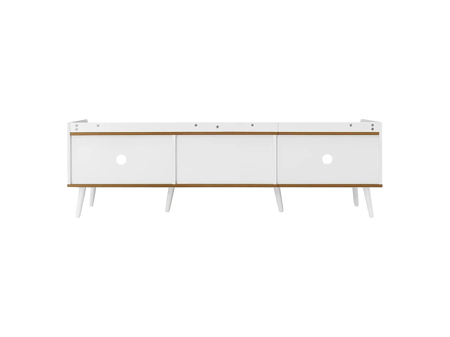 Meuble TV avec 3 portes, finition rayé, blanc+naturel