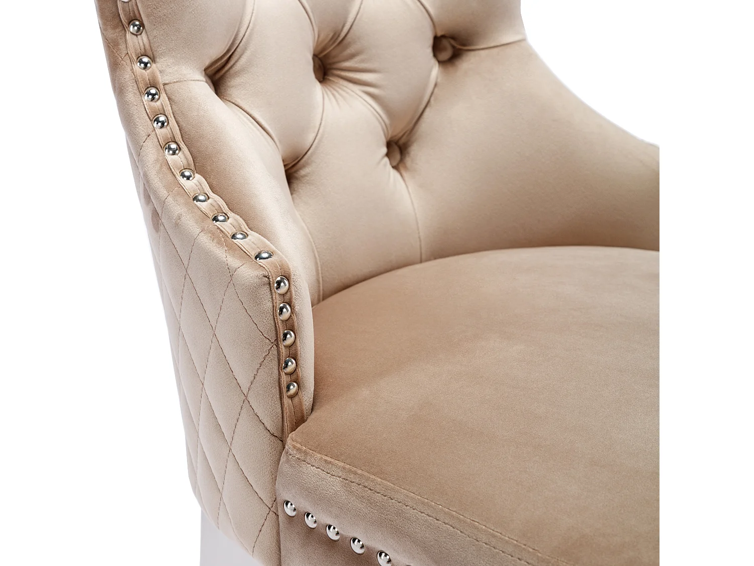 Set van 2 stoelen met klinknagels, metalen poten - Beige fluweel