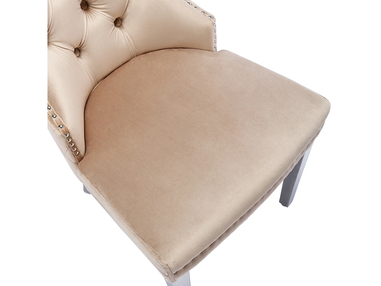 Set van 2 stoelen met klinknagels, metalen poten - Beige fluweel