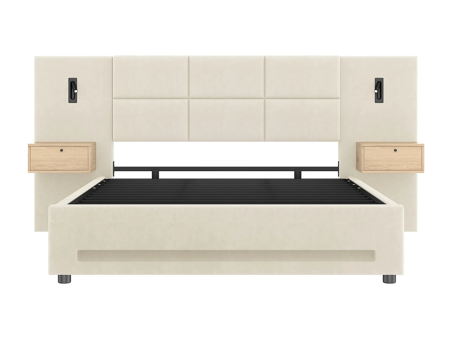Letto contenitore per adulti 180x200cm con luce notturna a LED, porta USB-C e 2 cassetti comodino - Velluto beige