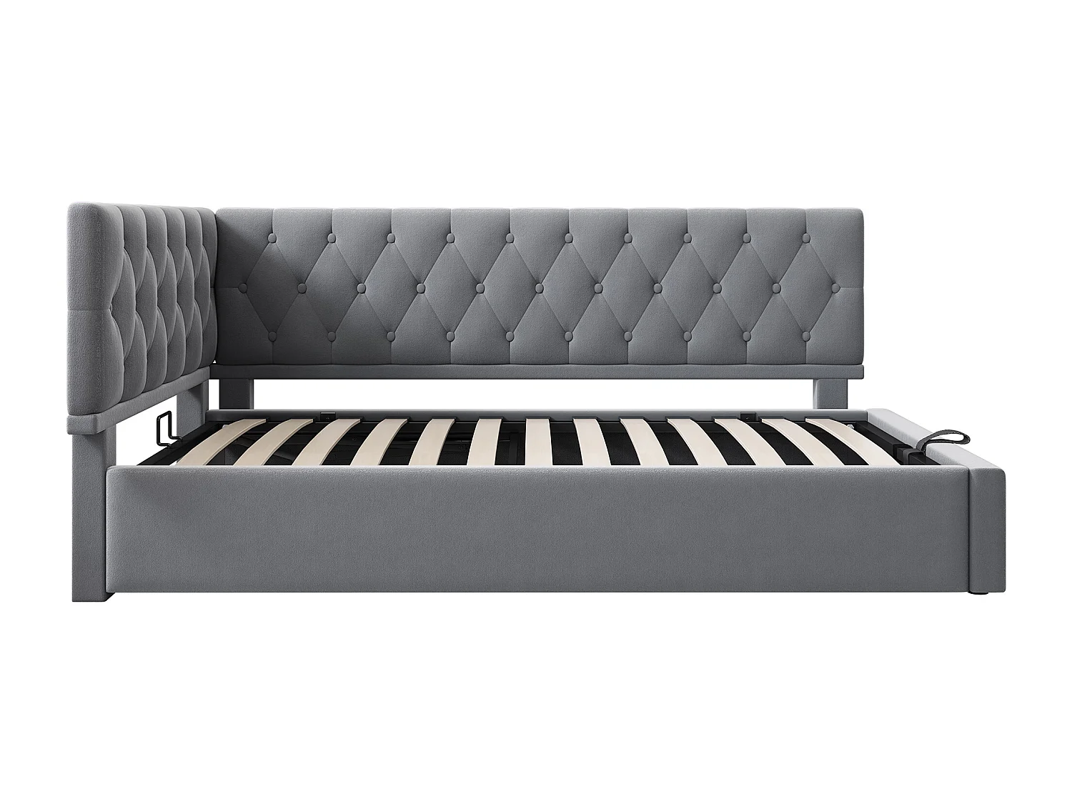 Divano letto 90x190cm con contenitore e rete a doghe - Velluto grigio