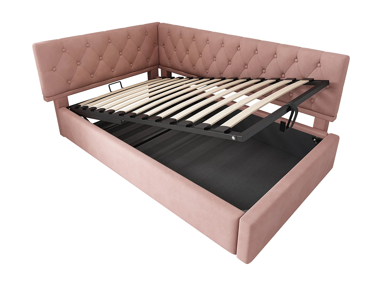 Divano letto 90x190cm con contenitore e rete a doghe - Velluto rosa