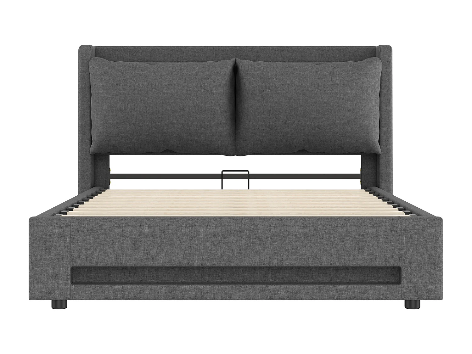 Letto contenitore 140x200 cm con USB-C, luce LED e cuscino rimovibile - Tessuto in lino grigio scuro - Materasso non incluso