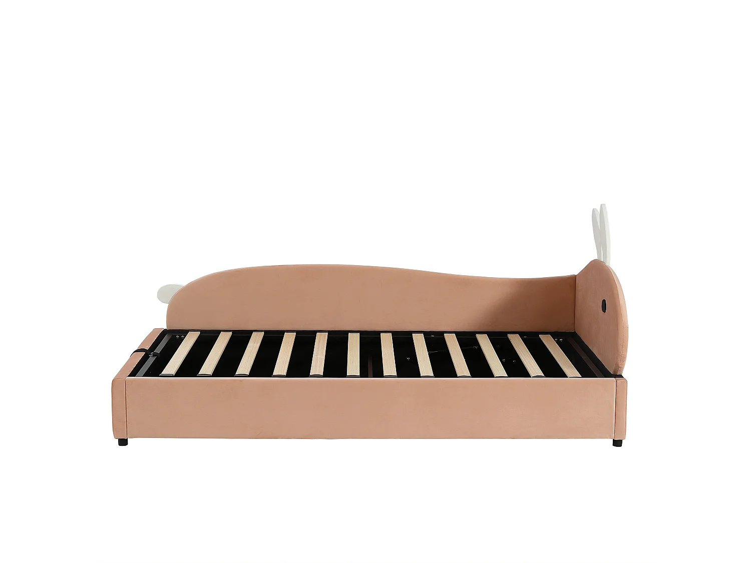 Kinderbed met opbergruimte 90x200cm met konijnenhoofdeinde - Linkerpaneel - Roze fluweel