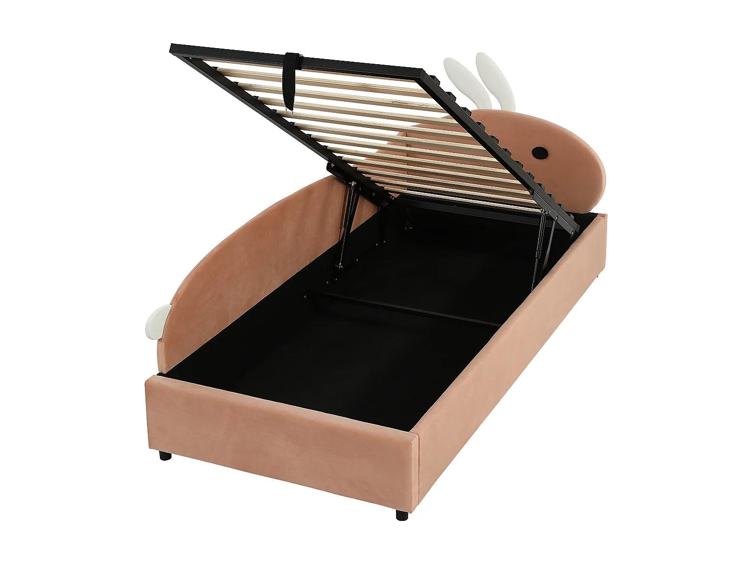 Lit coffre enfant 90x200cm avec tête de lit lapin - Panneau latéral gauche - Velours rose