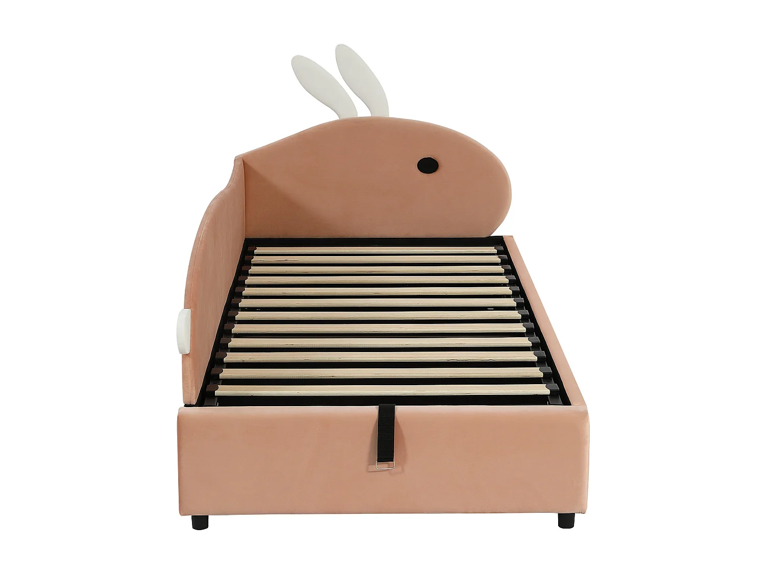 Lit coffre enfant 90x200cm avec tête de lit lapin - Panneau latéral gauche - Velours rose