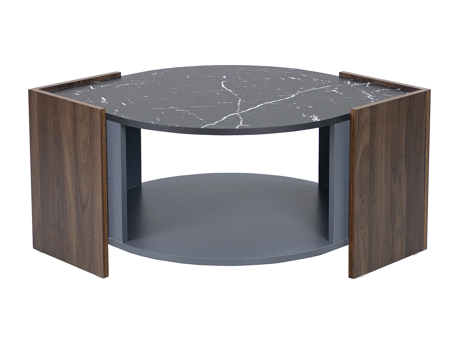 Tavolino con contenitore - Piano effetto marmo - Nero e noce