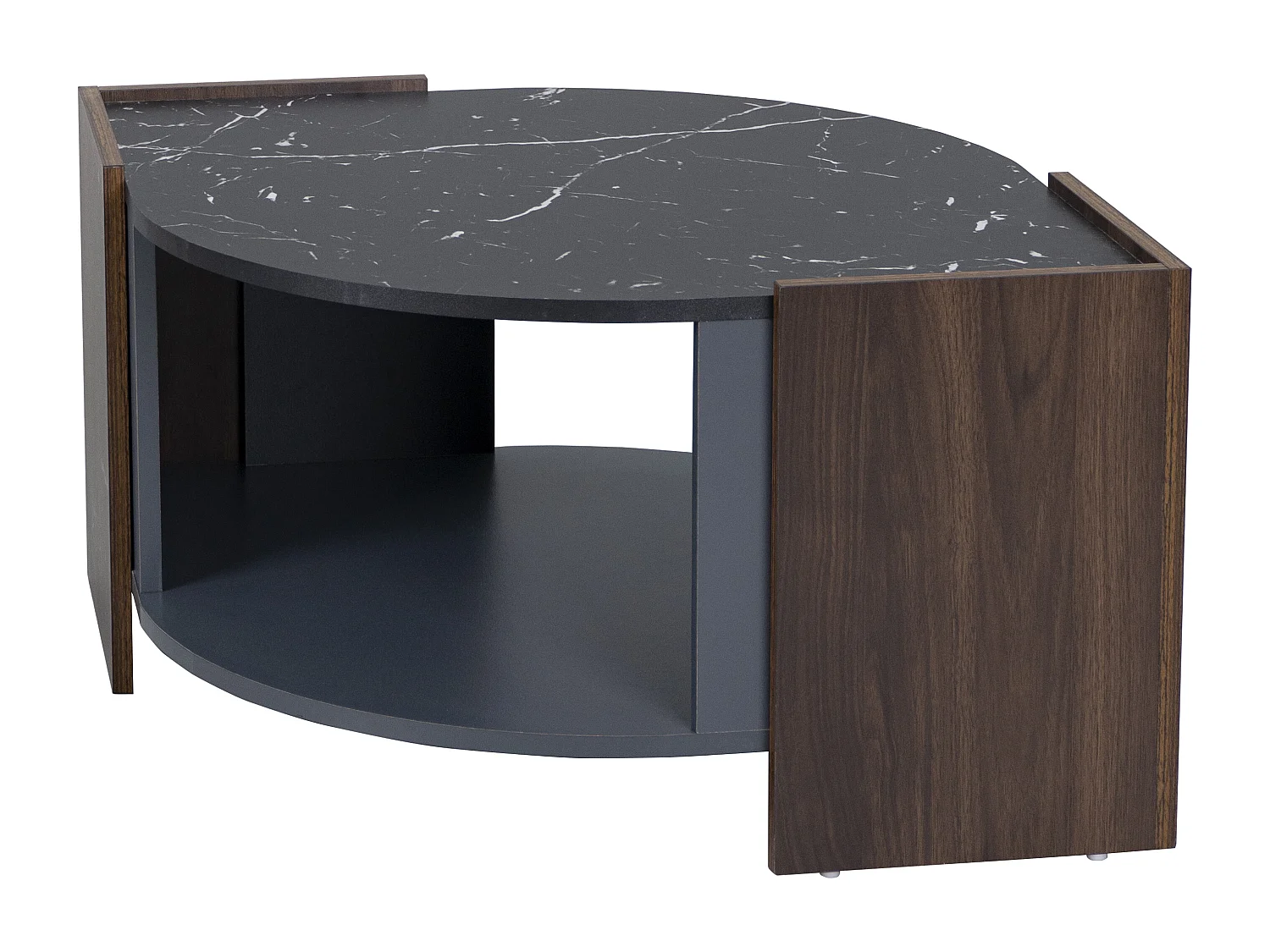 Tavolino con contenitore - Piano effetto marmo - Nero e noce