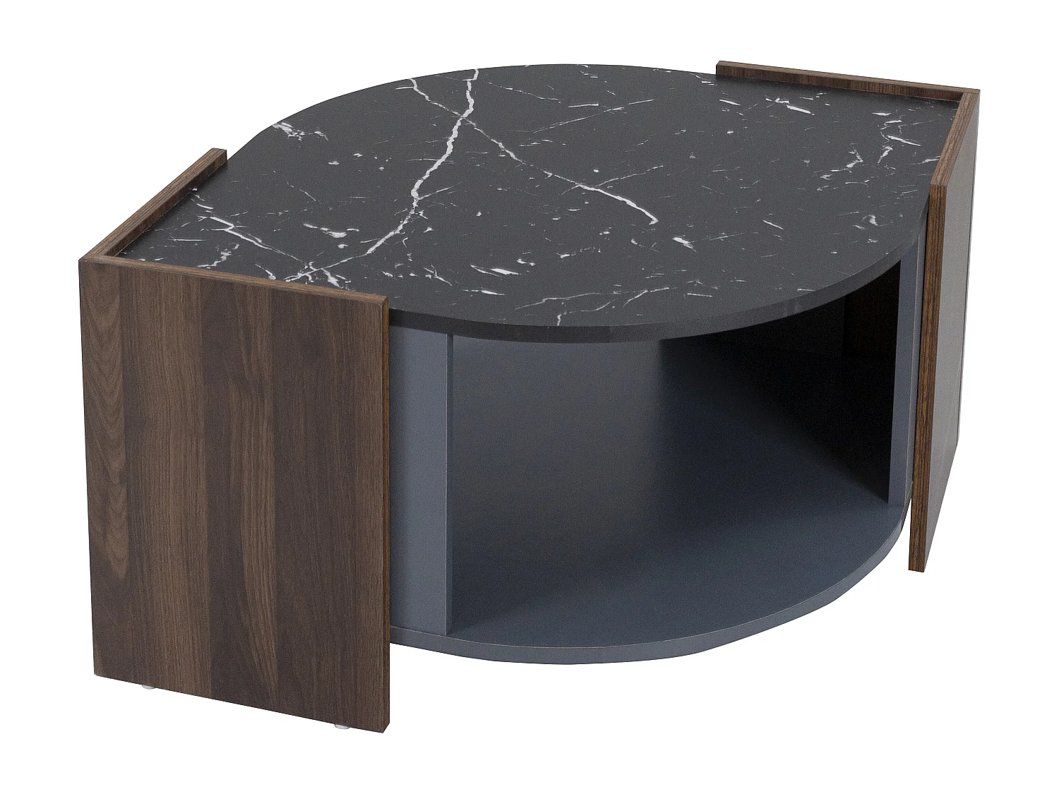 Tavolino con contenitore - Piano effetto marmo - Nero e noce