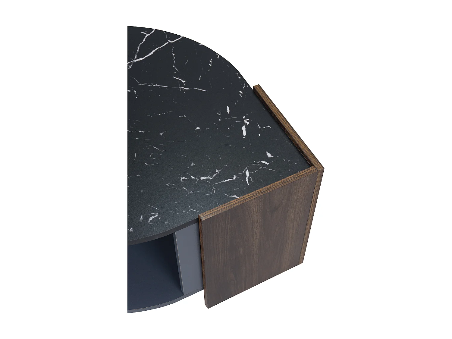 Tavolino con contenitore - Piano effetto marmo - Nero e noce