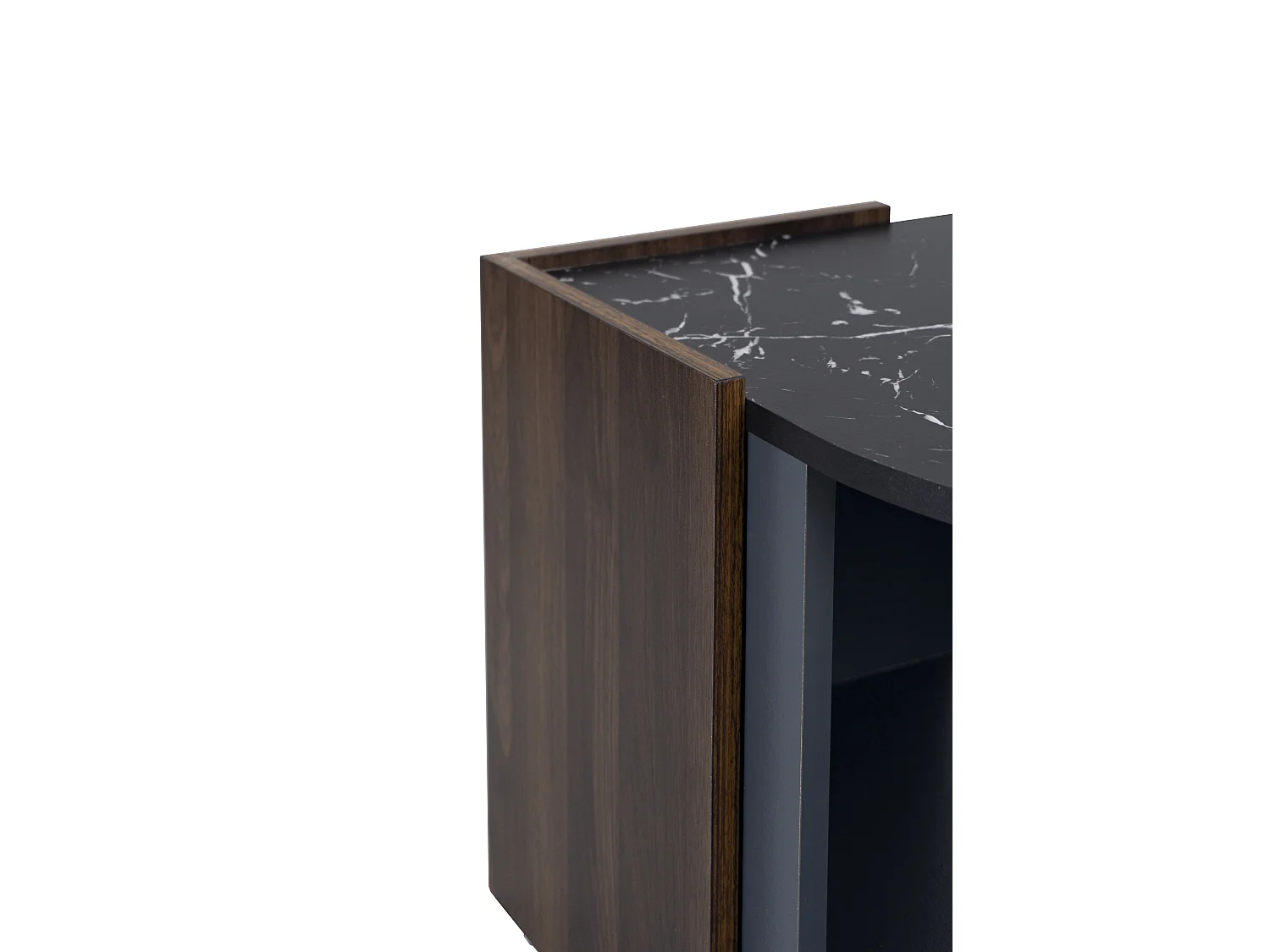 Tavolino con contenitore - Piano effetto marmo - Nero e noce