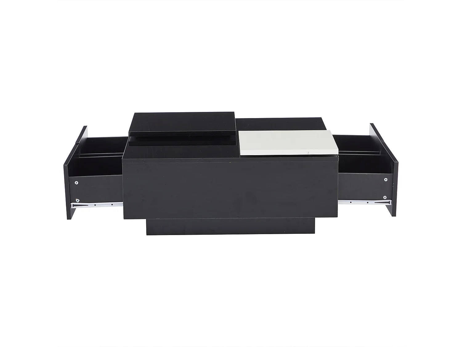 Table basse carrée avec 4 tiroirs - Petit plateau coulissant - Brillant finition - Noir