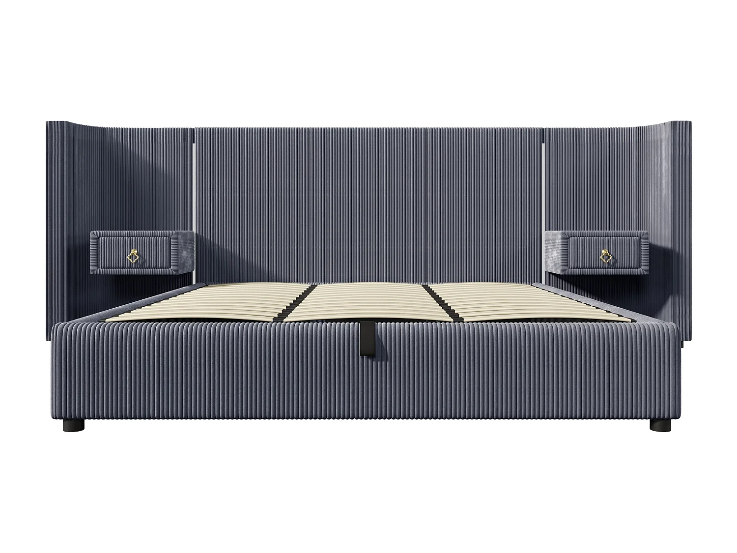 Tweepersoonsbed met opbergruimte 180x200cm met LED, 2 lades, USB + Type-C - Fluwelen stof - Grijs