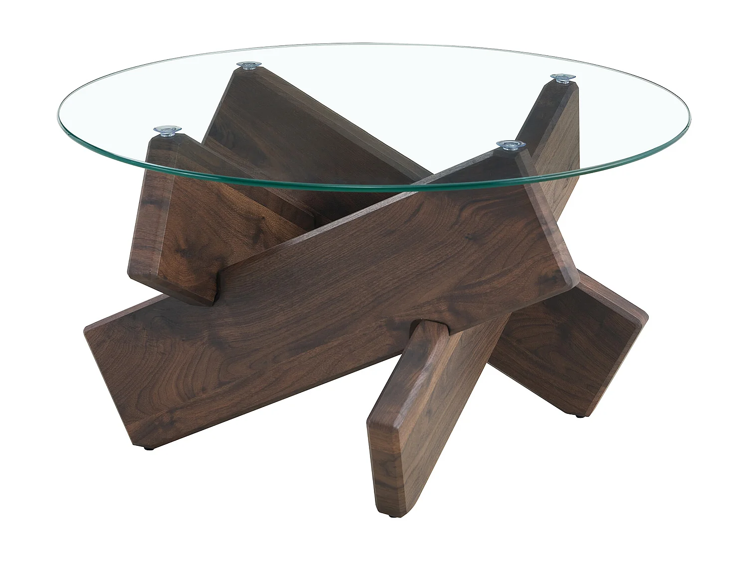 Ronde salontafel met poten van notenhoutnerf - Glazen blad