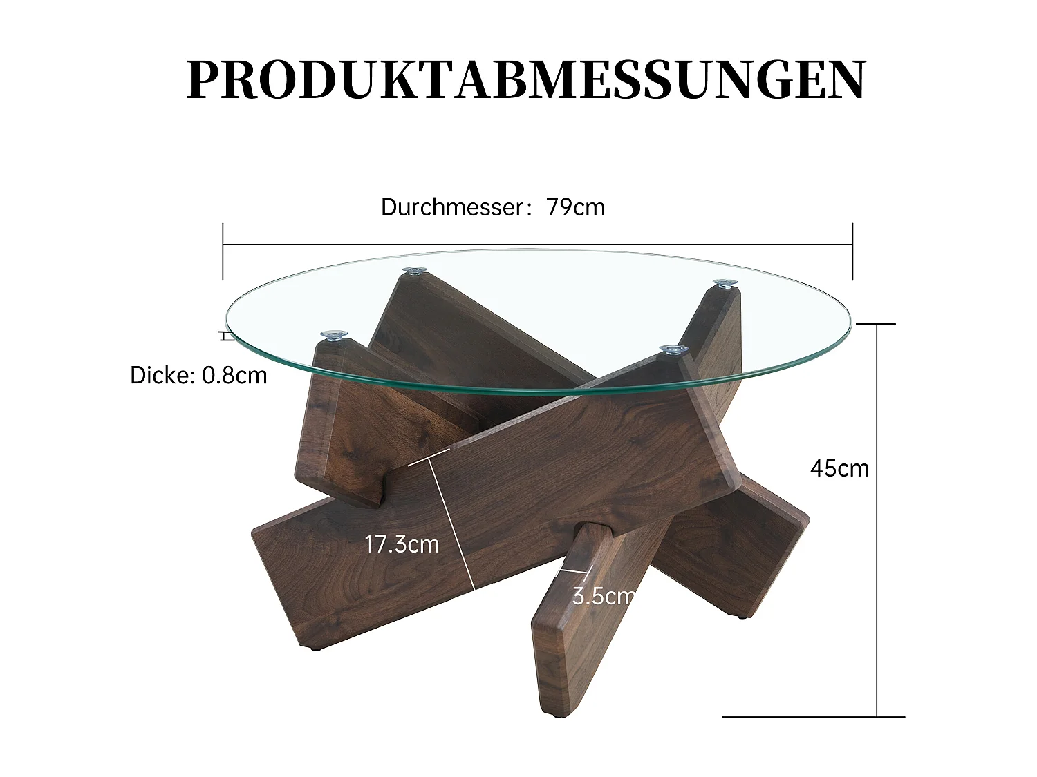 Ronde salontafel met poten van notenhoutnerf - Glazen blad