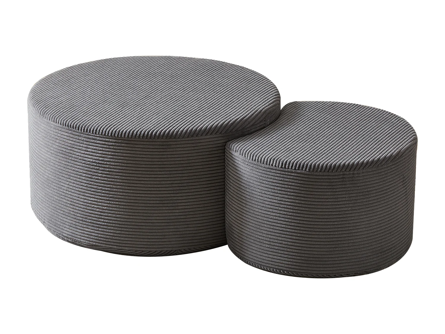 Lot de 2 table basse , coussins ronds, tissu gris