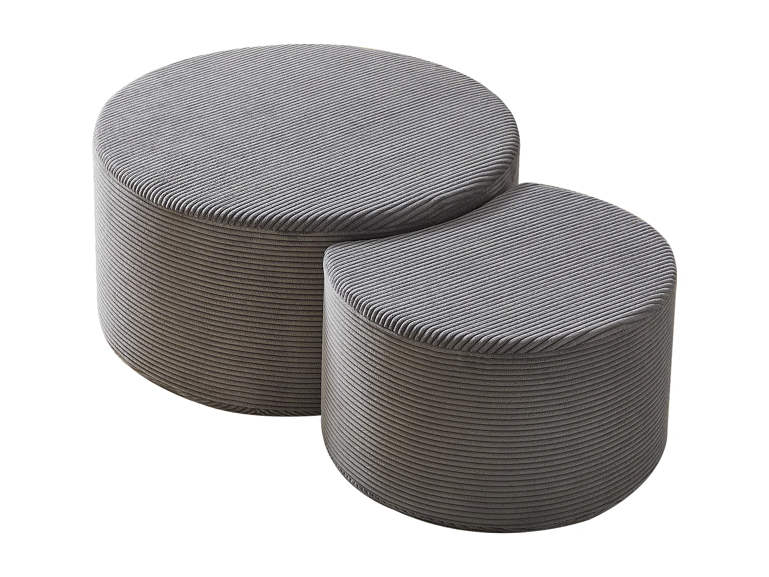 Lot de 2 table basse , coussins ronds, tissu gris