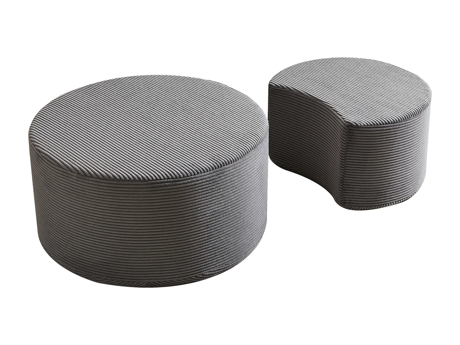 Lot de 2 table basse , coussins ronds, tissu gris